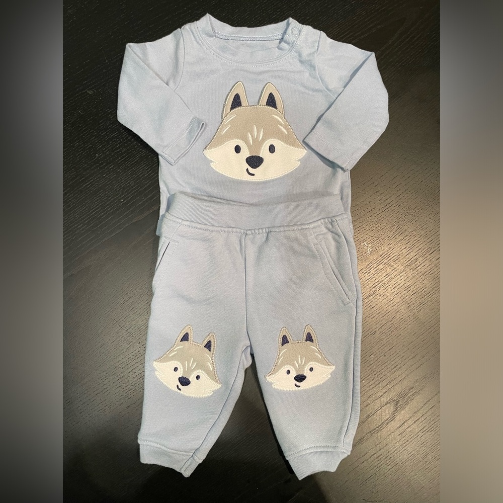 Garanimals 0-3 month body suit and sweat pants with wolves